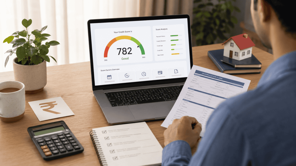 a realistic 16 9 premium editorial finance blog for an indian borrower