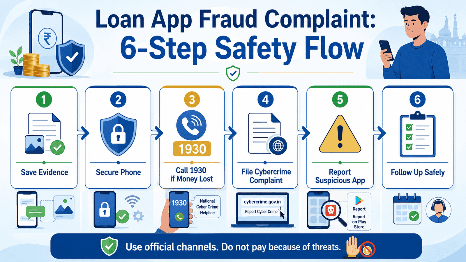 a useful 16 9 in post infographic titled loan app fraud complaint 6 step